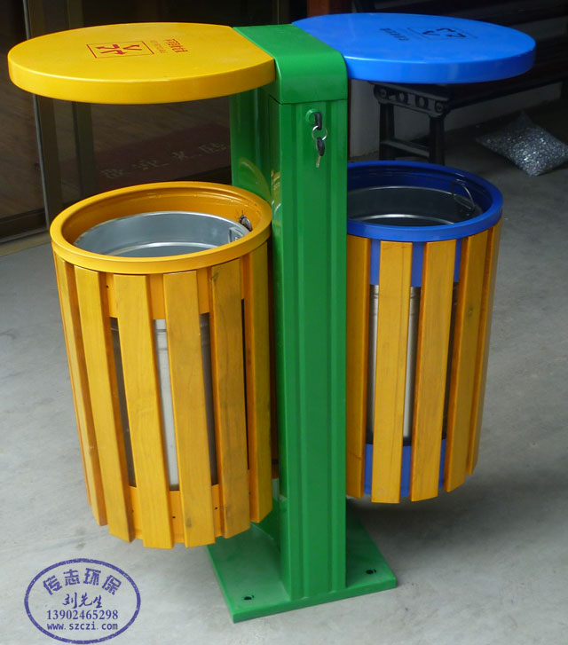 防盗环保分类钢木垃圾桶
